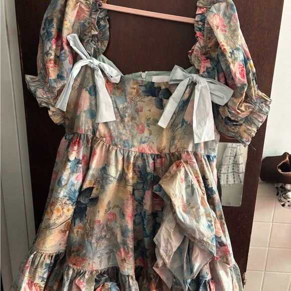 Selkie x Free People Floral Puff Sleeve Mini Dress buttercream dress - Picture 6 of 10